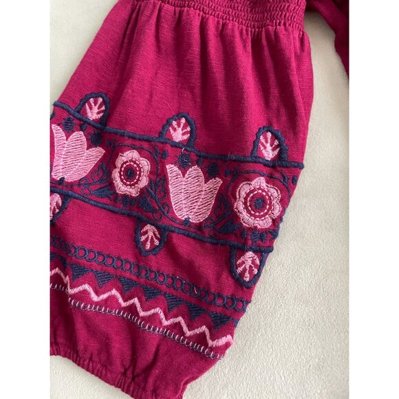 New Directions Boho Embroidered Peasant Blouse Tassel Tie Bohemian Hippie Large - Picture 8 of 11